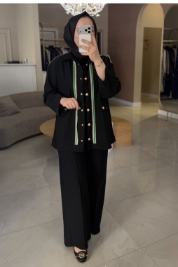 Siyah Gold Sim Ve Yeşil Şerit Detaylı Takım