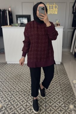 Bordo İpek Kazayağı Tunik