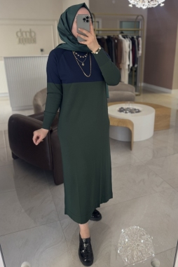 Yeşil BLOK RENK GEÇİŞLİ ELBİSE