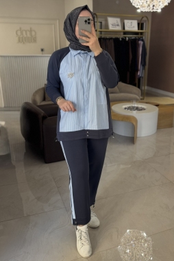 İndigo Çizgili Poplin Mix Takım