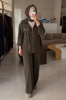 Haki BROŞ DETAYLI PANTOLON TAKIM 