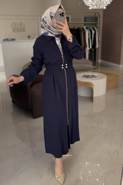 Lacivert KEMERLİ İÇ GEÇİŞLİ ELBİSE 2001
