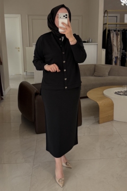 Siyah NERVÜR DETAY ETEK TAKIM