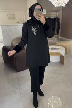 Siyah 4213 Kürk Ve Motif Detay Kap