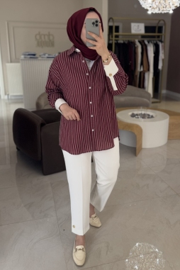 Bordo POP ÇİZGİLİ GÖMLEK 1532