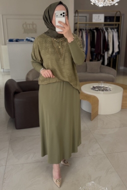 Haki JAKAR DESENLİ BÜZGÜ ETEKLİ TAKIM 1058