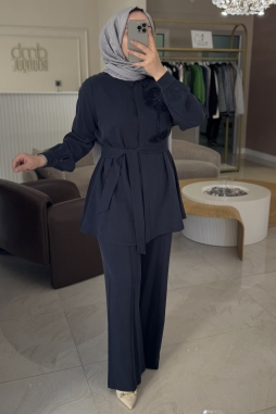 Lacivert ÖNÜ TÜL ÇİÇEK İŞLEMELİ 1030