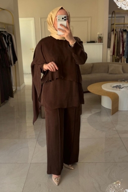Kahverengi Şal Detaylı Takım 9550