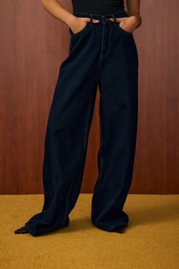 Merwish Lacivert Salaş Denim Pantolon