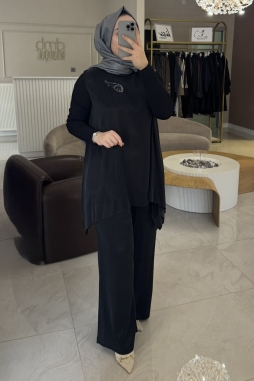 Siyah ASİMETRİK KESİM İPEK TAKIM 1033