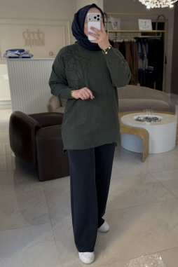 Haki ANGORA ÇİÇEK İŞLEME KAZAK 7004