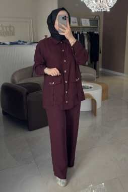 Bordo 1025 Kemer Detaylı Takım