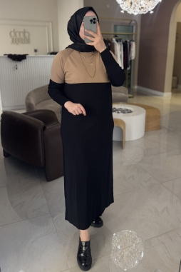 Siyah BLOK RENK GEÇİŞLİ ELBİSE