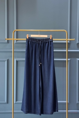 Lacivert Mie Tensel Geniş Paça Pantolon