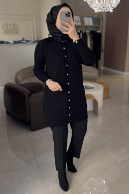 Siyah YAKASI TAŞ İŞLEME HIRKA 300T