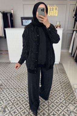 Antrasit İçi Kolsuz Bluzlu Pantolonlu 3Lü Set