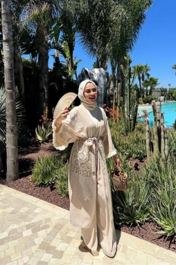 Bej 1443 Kimono Keten Takım