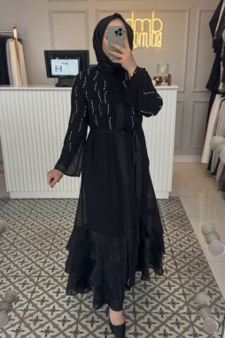 Siyah İnci İşleme Abaya