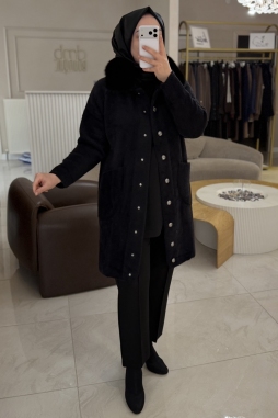 Siyah KÜRKLÜ ANGORA KABAN