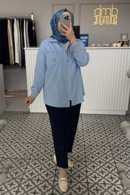 Mavi ÖNDEN FERMUARLI CEBİ SAAT NAKIŞLI GÖMLEK