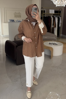 Camel Pop Çizgili Gömlek 1532