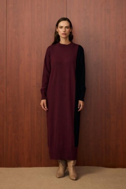 Bordo BLOK ELBİSE 1504