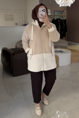 Bej Kürk Kombinli Kaban