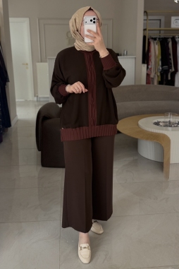 Kahverengi Ribanalı Tunik