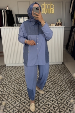 Mavi Kombinli Tunik Pantolon Takım