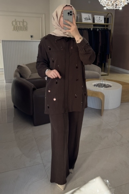 Kahverengi Pullu Ve Taş İşlemeli Takım 1031