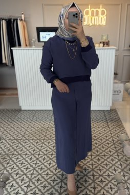Lacivert Kupra Detay Elbise - 2044