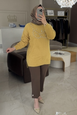 Hardal Angora Göğüs  Üstü Taşlı Tunik 7002