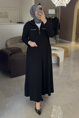 Siyah Cep Taşlı Siyah Elbise 2013