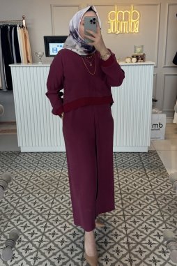 Bordo KUPRA DETAY ELBİSE - 2044