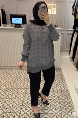 Gri İpek Kazayağı Tunik