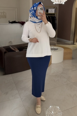 İndigo Triko Kalem Etek - 013