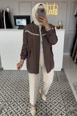 Kahverengi Taş Detaylı Kap 6038