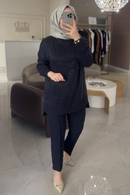 Lacivert 3003 İpek Tunik