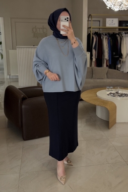 Mavi YARASA KOL SIFIR YAKA BLUZ