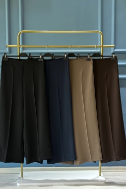 Vizon Arkası Lastik Kısa Geniş Paça Pantolon