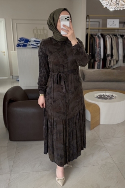 Kahverengi Baloncuk Desen Elbise 2038