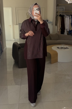 MÜRDÜM RİBANA DETAYLI ÇİZGİLİ TAKIM 1040