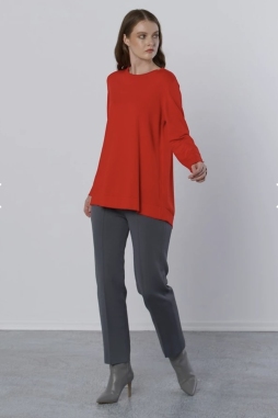 Kırmızı Kısa Oval Kesim Tunik-902