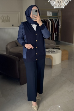 Lacivert KOLU KOT DETAYLI HIRKA