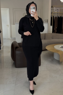 Siyah PÜSKÜL DETAYLI RAYON TAKIM