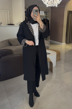 Siyah MONOGRAM ASTARLI TRENÇKOT