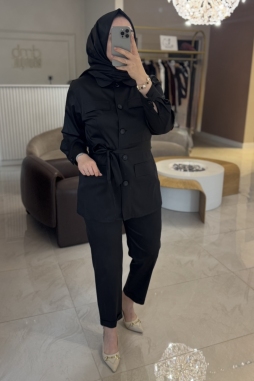 Siyah Saten Ceket Pantolon Takım