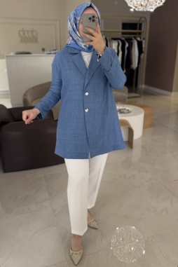 Mavi KALP DÜĞMELİ CEKET