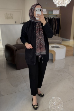 Siyah Angora Uzun Hırka 7005