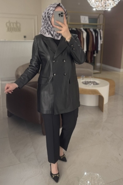 Siyah Deri Blazer Ceket 4425